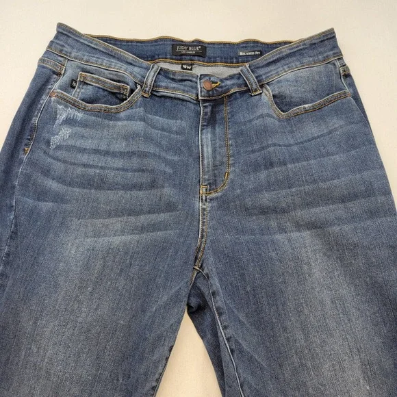 Judy Blue Relaxed Fit Jeans Women 18W Blue Medium Wash Distressed Denim - Picture 2 of 11